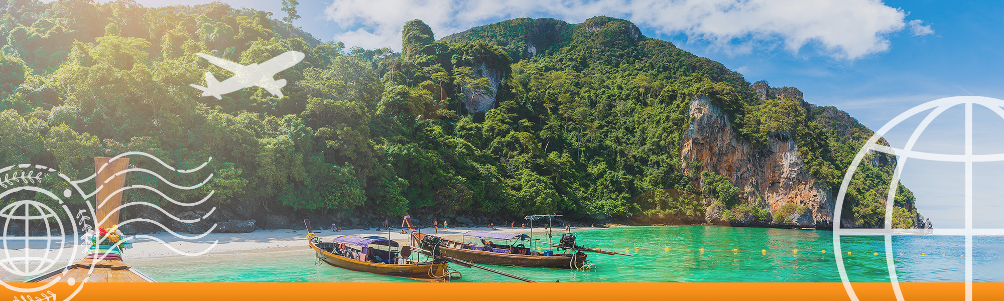 Thailand banner with beach and temple scenery